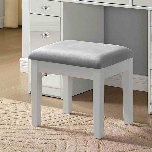 English Elm Contemporary Glam Vanity with Rhinestone Trim and Tempered Glass Top, High Gloss Finish, Illuminated Appeal Gray,White 26 L x 21 W x 32 H B2741S00685