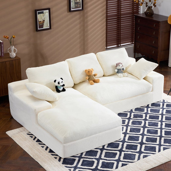 English Elm White Corduroy Compact Sofa Soft Upholstered Seating for Casual Scandinavian Living Rooms W3612S00013