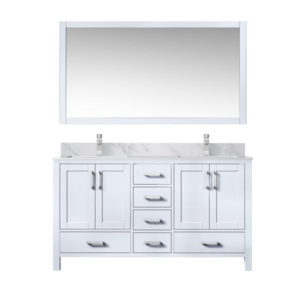 English Elm White Double Bath Vanity Set With Carrara Marble Top, Faucet, And 58-Inch Mirror For Stylish Storage B2731S00990-GIGA