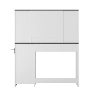 English Elm Farmhouse Vanity Table with Lighted Mirror Drawers and Hair Tool Storage for Bedroom W1321P423102