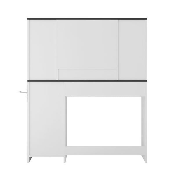 English Elm Farmhouse Vanity Table with Lighted Mirror Drawers and Hair Tool Storage for Bedroom W1321P423102