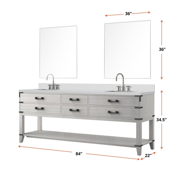 English Elm White Oak Double Bath Vanity 84" With Cultured Marble Top, Chrome Faucet, & Two 36" Mirrors Included B2731S01919-GIGA