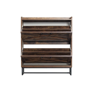 English Elm Shoe Rustic Brown Flip Drawer Cabinet with Metal Legs — Slim 24–32 Pair Organizer, Anti-Tip Entryway W1347P183668