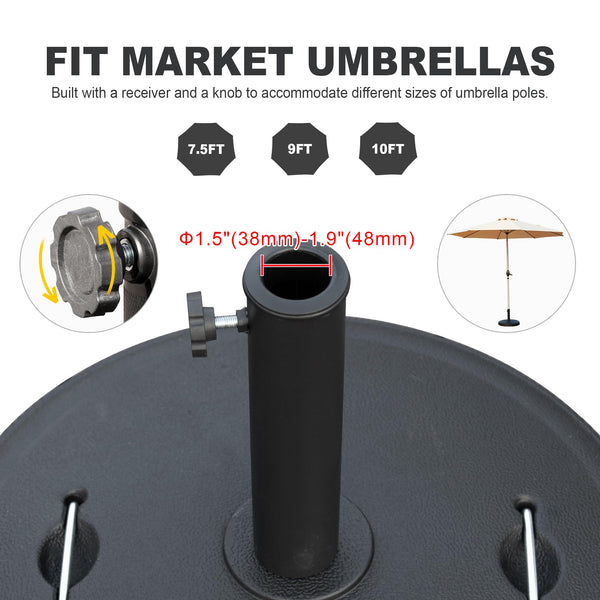 English Elm Patio Umbrella Base with Adjustable Knob & Dual Handles, Heavy-Duty HDPE Resin Stand for 1.5"-1.9" W1859P198655