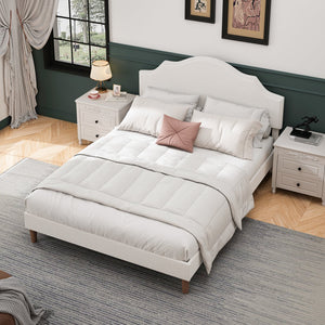 English Elm Queen Upholstered Platform Bed Frame with Adjustable Headboard 32.9"-37", Linen, White, 1000lb Capacity W1716P371756