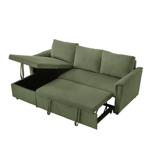 English Elm Loveseat Sectional Sleeper Sofa with Corduroy Tufted Upholstery Storage Chaise Reclining Green W2186S00014