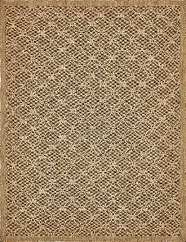 Unique Loom Outdoor Trellis Spiral Machine Made Geometric Rug Light Brown, Brown/Cream/Light Brown/Gold 9' 0" x 12' 2"