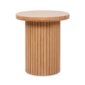 English Elm Jennifer Taylor Home - Kenzie Fluted Pillar 19.5" Round Accent Side Table in Light Natural Brown Rubberwood — Compact Durable Design B2719P280165