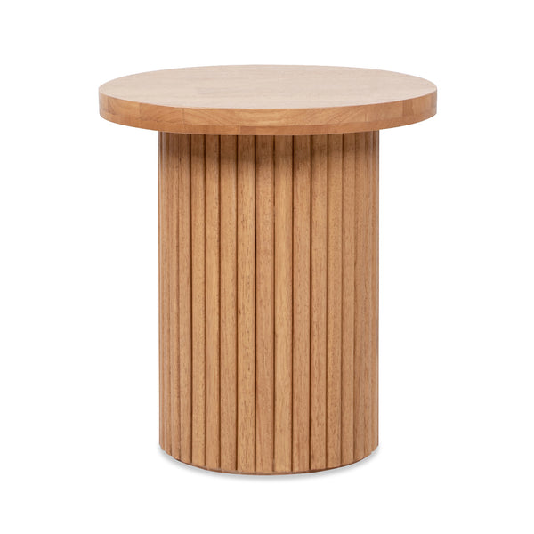 English Elm Jennifer Taylor Home - Kenzie Fluted Pillar 19.5" Round Accent Side Table in Light Natural Brown Rubberwood — Compact Durable Design B2719P280165