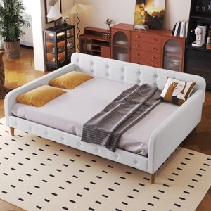 English Elm Full Size Linen Tufted Daybed with Pine Frame for Living or Guest Room Beige DL001825AAK-1