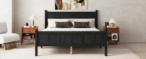 English Elm Queen Platform Bed Shaker Farmhouse Style with Vertical Slat Headboard and Wood Grain Finish Black N733P422480E