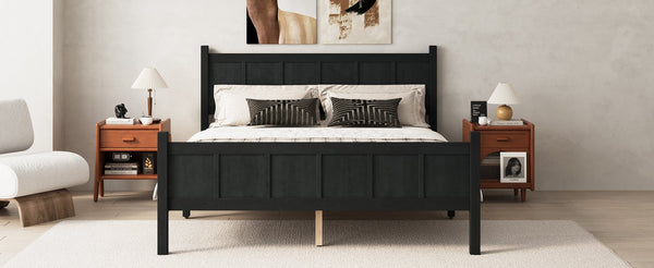English Elm Queen Platform Bed Shaker Farmhouse Style with Vertical Slat Headboard and Wood Grain Finish Black N733P422480E