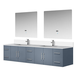 English Elm Dark Grey Double Bath Vanity 84 in. W x 22 in. D with White Quartz Top, Chrome Faucet, 36" LED Mirrors — Durable Scratch-Resistant Surface B2731S01104
