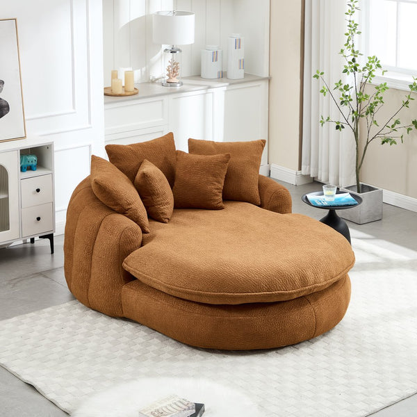 English Elm Oversized Memory Foam Chenille Bean Bag Sofa with Ergonomic Back Support, 3 Large & 2 Small Pillows Orange W395P359410