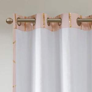 JLA Home Intelligent Design - Total Metallic Geometric Blackout Curtain Panel with 3‑Pass Foam Backing for Privacy, Insulation, Style Blush/Gold ID40-1406