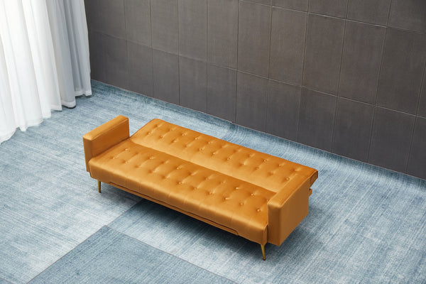 English Elm Sofa Bed Velvet Upholstered Convertible with Gold Metal Legs for Studio Spaces Ginger B205P246430