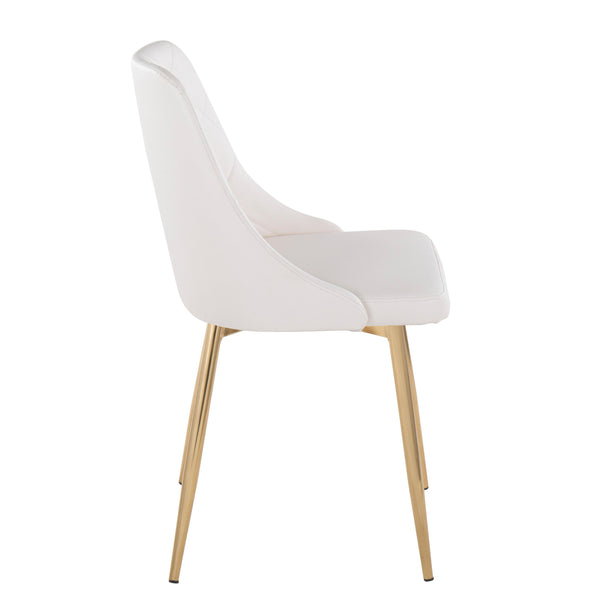 English Elm Marche Modern Dining Chairs Set Of 2 - Gold Metal Legs & White Faux Leather, Stylish Comfort Upgrade B202S01259