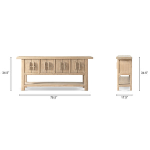 English Elm Rowan Reclaimed Pine Sideboard with Hand-carved Pulls and Open Display Shelf B2719P474454