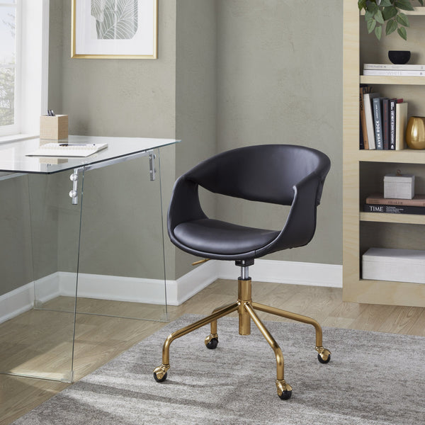 English Elm Task Chair with Chrome Five Star Base Grey Fabric Seat for Modern Home Office Use Black,Gold B202P474185