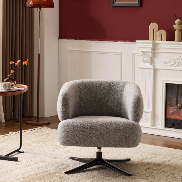 English Elm Cuddle-style linen swivel chair with 360° rotation, wrap-around cradle design for cozy compact spaces Antique Grey W3248P354261