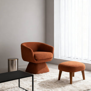 English Elm Lazy Swivel Barrel Chair and Ottoman Set Upholstered Modern Reading Nook Accent Orange W2085P381039