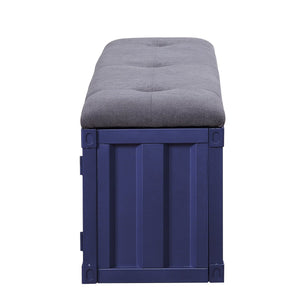 English Elm Grey Modern Industrial Storage Bench with Padded Grey Seat, Blue Metal Doors, Middle Shelf & Locking Cabinet B062P186445