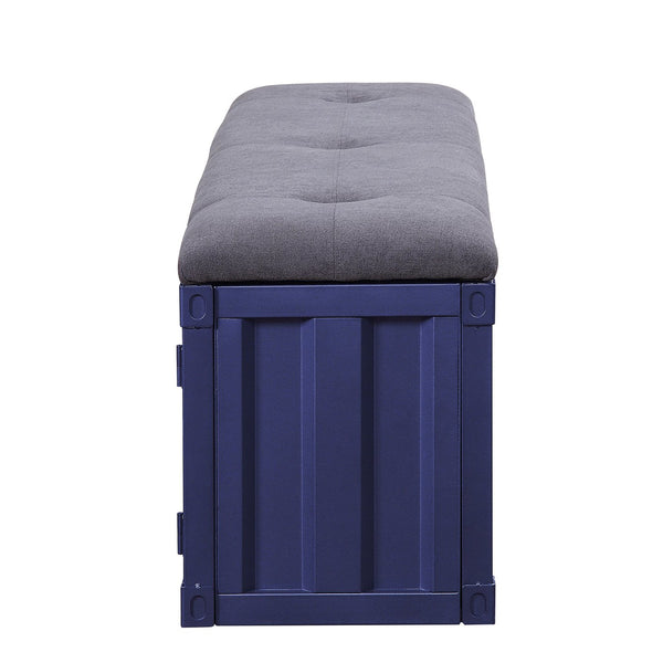 English Elm Grey Modern Industrial Storage Bench with Padded Grey Seat, Blue Metal Doors, Middle Shelf & Locking Cabinet B062P186445