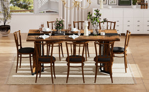 English Elm 70.9"Rectangular Waterproof Large Dining Table for 8 with Marble Top, Steel Frame, Adjustable Legs Black,Rustic Brown W1162P291767