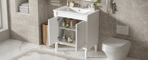 English Elm 30" French Style Bathroom Vanity with Ceramic Basin Soft Close Doors Wood Legs White N710P415327K