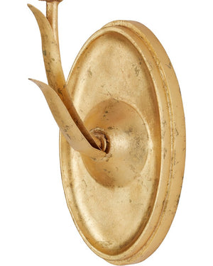 Currey & Company Marilee Double-light Wall Sconce - Elegant Dutch Gold Leaf With Pink Crystal Blossoms For Glow Pink Crystal ,Wrought Iron 5000-0279-currey-company