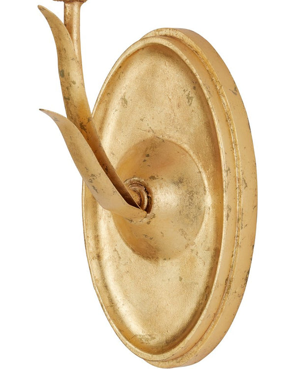 Currey & Company Marilee Double-light Wall Sconce - Elegant Dutch Gold Leaf With Pink Crystal Blossoms For Glow Pink Crystal ,Wrought Iron 5000-0279-currey-company