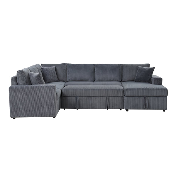 English Elm Corduroy Ultra-Soft Sleeper Sectional Sofa with Right-Facing Storage Chaise and Removable Throw Pillows, Gray Plush B016S00050