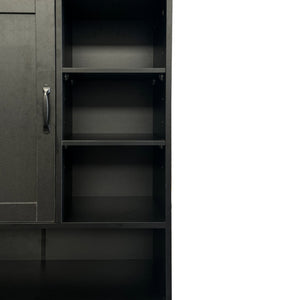English Elm Laundry Cabinet Freestanding White Melamine with Tilt Out Hamper and Open Shelving W331S00202