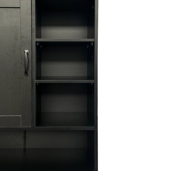 English Elm Laundry Cabinet Freestanding White Melamine with Tilt Out Hamper and Open Shelving W331S00202