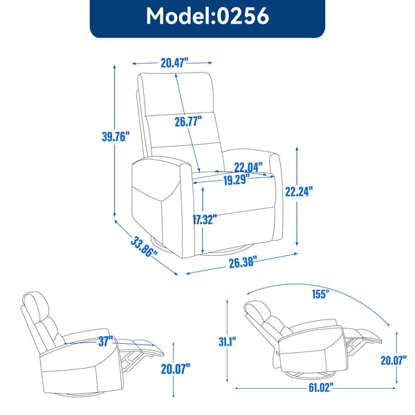 English Elm Manual Rocker Recliner with 360 Swivel Beige Fabric Upholstery for Living Room W3224P289285
