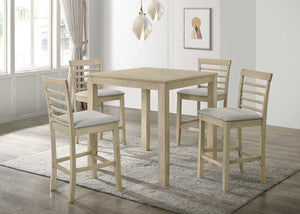 English Elm Beautiful 5Pc Counter Height Dining Set with Square Wood Table and Upholstered Side Chairs, Elegant Finish Cream 38.6 L x 37.4 W x 4.7 H B011S01297