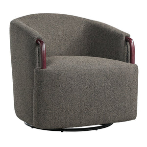 English Elm 30" Boucle Swivel Barrel Chair Wood Accents Sculptural Accent Seating for Any Room N767P422966W