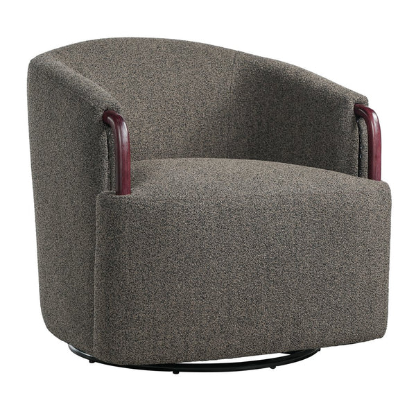 English Elm 30" Boucle Swivel Barrel Chair Wood Accents Sculptural Accent Seating for Any Room N767P422966W