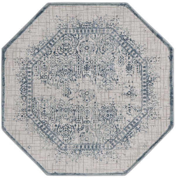 Unique Loom Aberdeen Stanhope Machine Made Border Rug Blue, Gray/Ivory 5' 3" x 5' 3"