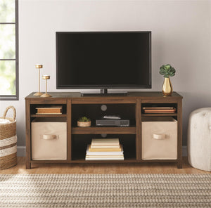 English Elm Parsons TV Stand for TVs up to 50" with ample open shelving, cord management, modern oak finish Walnut B2733P384502