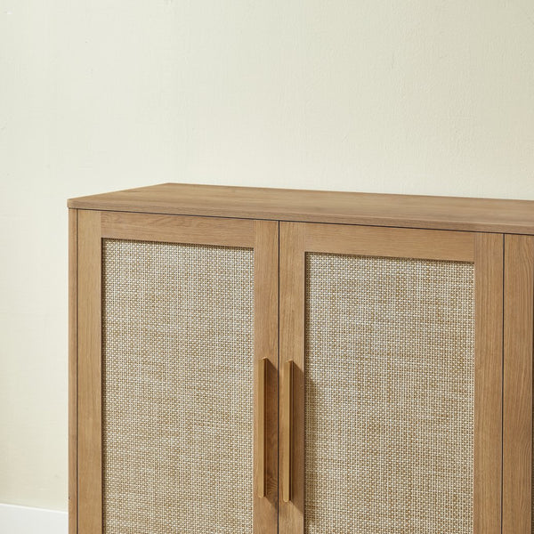 English Elm 67" Rattan Door Boho Credenza Wide Storage Sideboard for Living Room or Entryway W1820P426169