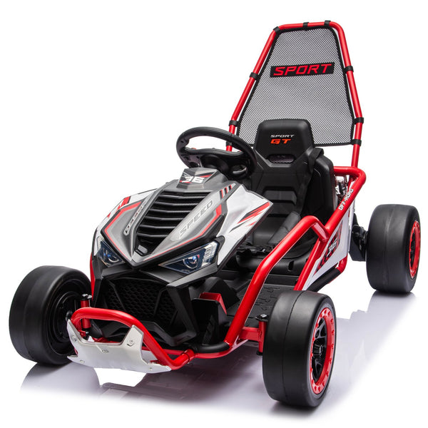 English Elm 24v Dual Motor Kids Go Kart with Drift Mode Roll Cage and Rear Suspension Ages 6 to 12 Red W1578P454055