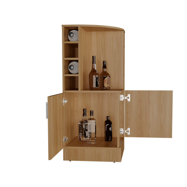 English Elm Jakes 42" Tall Corner Bar Cabinet with 8 Bottle Cubbies, Double Doors and Space-Saving Design Oak 30.5 L x 59 W x 12 H B200P253729