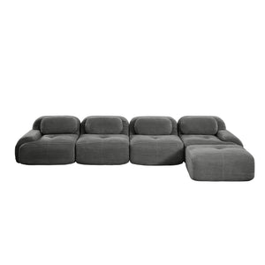 English Elm 4-seat Modular Corduroy Sectional Sofa with Curved Armrests for Living Rooms Grey W714S01271