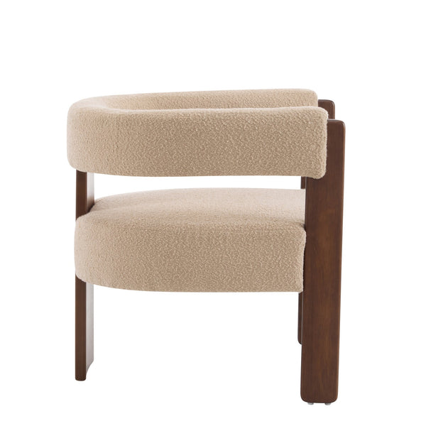 English Elm Christopher Knight Home® - Modern Boucle Upholstered Accent Armchair with Barrel Back, Walnut Legs, Plush Texture for Living Room Comfort Light Camel,Walnut 29.5 L x 25.5 W x 14.5 H N776P205886M