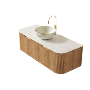 English Elm Dina Floating Bathroom Vanity with Crystal Glass Basin and Sintered Stone Top Natural Wood,White W2615S00695