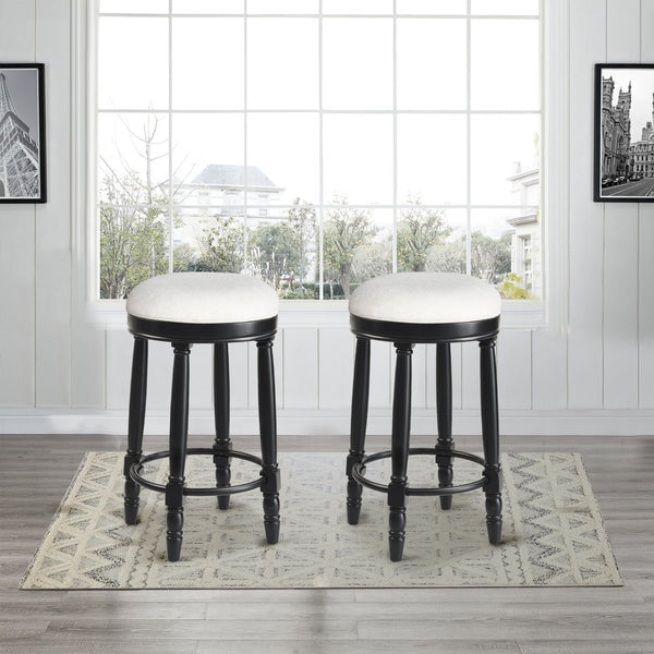 English Elm AGODY 26" Counter Height Swivel Bar Stools Set of 2 with Upholstered Seats and Sturdy Rubberwood Frame Black W2170P208076