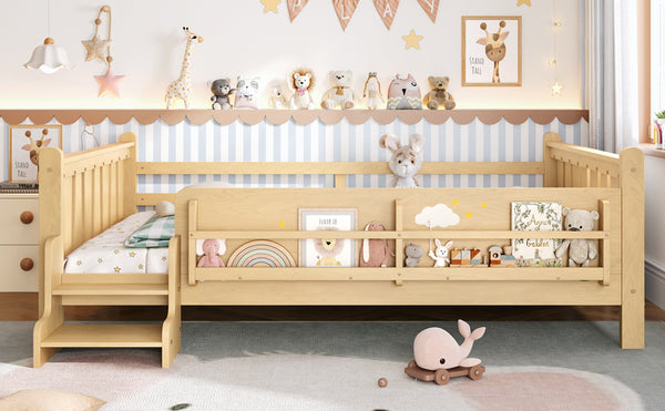English Elm Queen Bunk Bed with Trundle Solid Pine Kids Car Themed Frame Built-in Bookshelf Light Natural W1580S00538