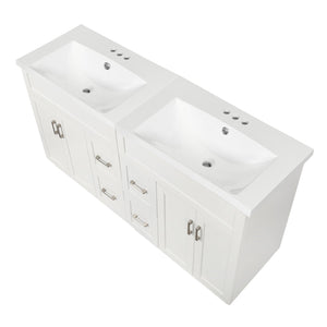 English Elm [video] 60 Inch Dual Sink Bathroom Vanity with Soft Close Doors and Mdf Cabinet N729P000017K