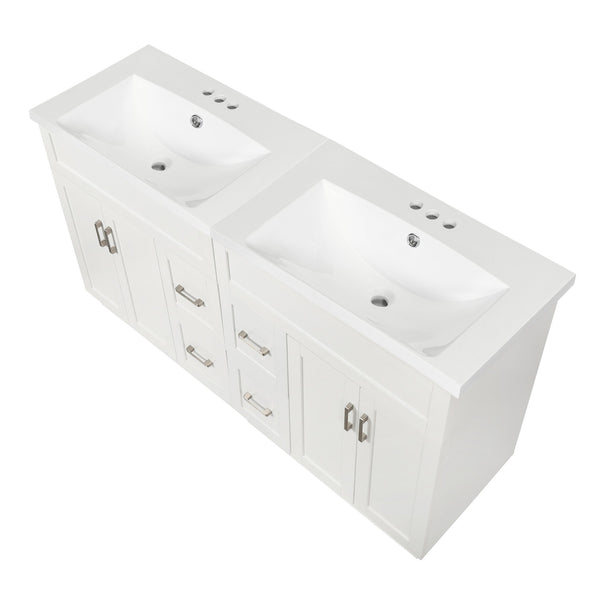 English Elm [video] 60 Inch Dual Sink Bathroom Vanity with Soft Close Doors and Mdf Cabinet N729P000017K
